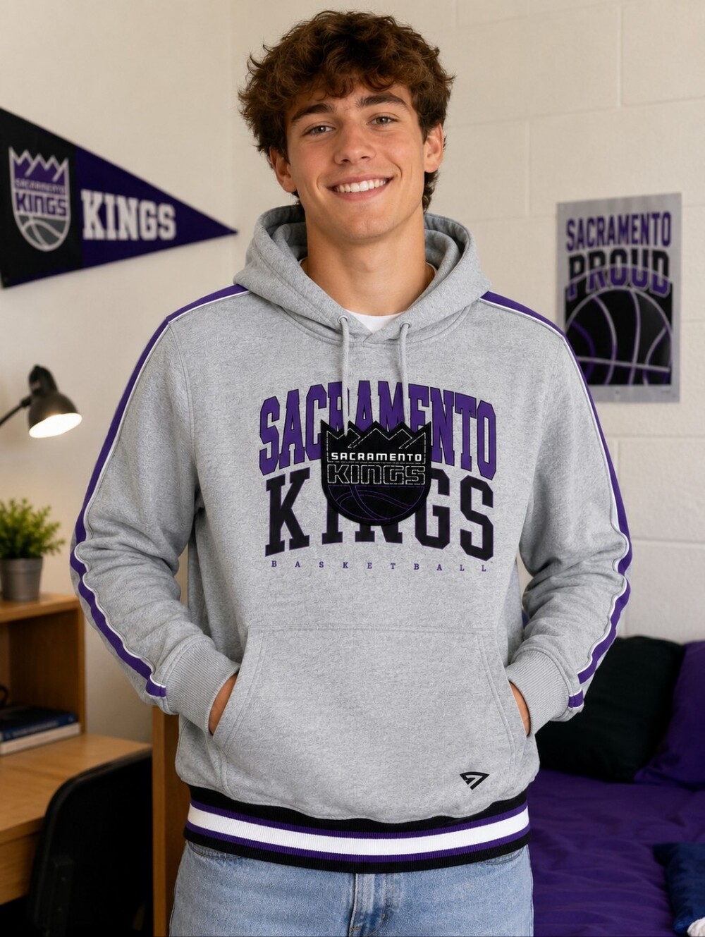 NWT NBA Sacramento Kings Heavyweight Hoodie Sweatshirt Gray Men's Large L